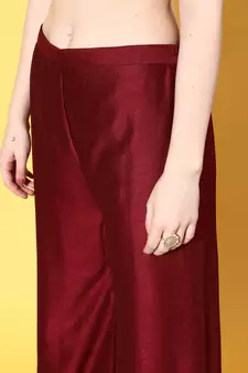 Maroon Zari Sequence Embroidered Chinon Silk Kurta Palazzo with Dupatta