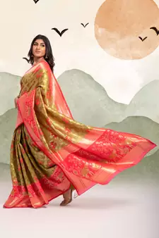 lime woven silk blend blend saree with blouse