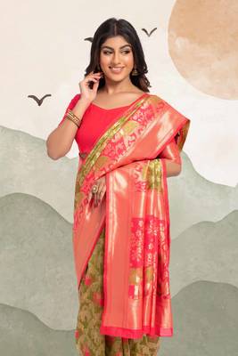 lime woven silk blend blend saree with blouse 3