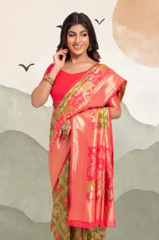 lime woven silk blend blend saree with blouse