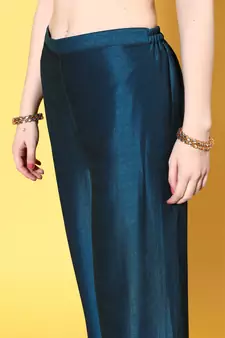 Teal Zari Sequence Embroidered Chinon Silk Kurta Palazzo with Dupatta