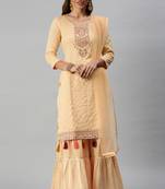 Yellow Embroidered Chiffon Kurta With Sharara and Net Dupatta