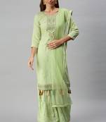 Sea Green Embroidered Chiffon Kurta With Sharara and Net Dupatta