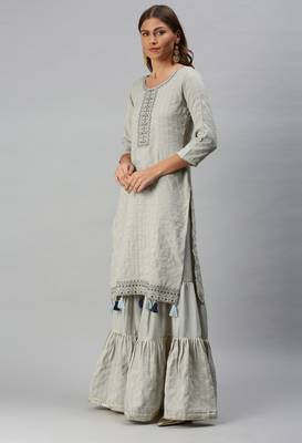 Green Embroidered Chiffon Kurta With Sharara and Net Dupatta 3