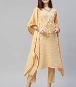 Yellow Embroidered Chiffon Kaftan With Pant Set