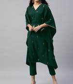 Green Foil Printed Poly Crepe Kaftan With Pant Set