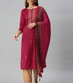 Red Embroidered Chiffon Kurta Pant With Dupatta