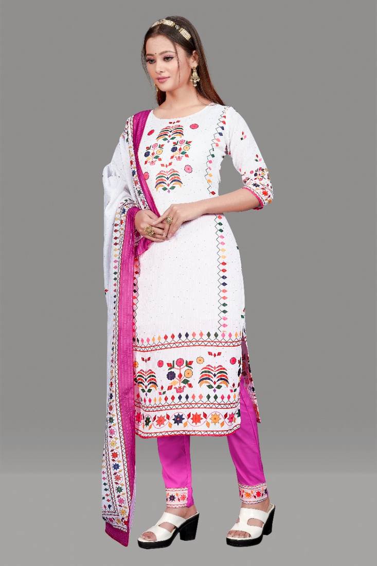 White and Pink Digital Printed Kurtis and Pents and Dupatta With Fully Stiched.