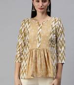 Yellow Ikat Print With Gold Foil Cotton Blend Short Kurti