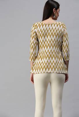 Yellow Ikat Print With Gold Foil Cotton Blend Short Kurti 2