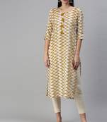 Yellow Ikat Printed With Tassels Cotton Blend Straight Kurta