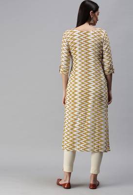 Yellow Ikat Printed With Tassels Cotton Blend Straight Kurta 2