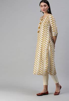 Yellow Ikat Printed With Tassels Cotton Blend Straight Kurta 3