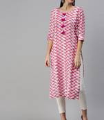 Pink Ikat Printed With Tassels Cotton Blend Straight Kurta