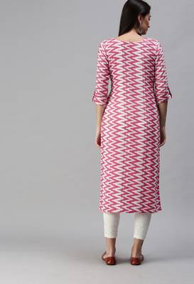 Pink Ikat Printed With Tassels Cotton Blend Straight Kurta 2