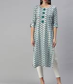 Blue Ikat Printed With Tassels Cotton Blend Straight Kurta