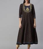 Navy Blue Bandhani Print Gold Foil Cotton Blend A-Line Kurta