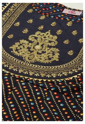 Navy Blue Bandhani Print Gold Foil Cotton Blend A-Line Kurta 4