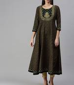 Green Bandhani Print Gold Foil Cotton Blend A-Line Kurta