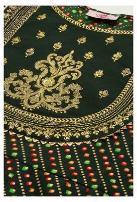 Green Bandhani Print Gold Foil Cotton Blend A-Line Kurta 4