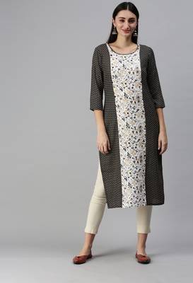 Black Gold Foil With Floral Printed Cotton Blend Straight Kurta 1