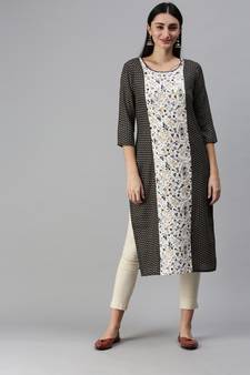 Black Gold Foil With Floral Printed Cotton Blend Straight Kurta