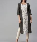 Black Gold Foil With Floral Printed Cotton Blend Straight Kurta