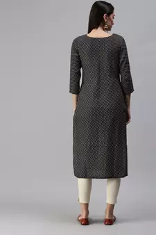 Black Gold Foil With Floral Printed Cotton Blend Straight Kurta