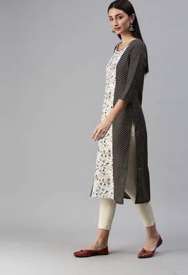 Black Gold Foil With Floral Printed Cotton Blend Straight Kurta 3
