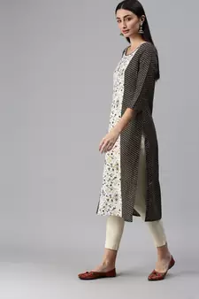 Black Gold Foil With Floral Printed Cotton Blend Straight Kurta