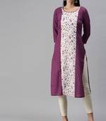 Wine Gold Foil With Floral Printed Cotton Blend Straight Kurta