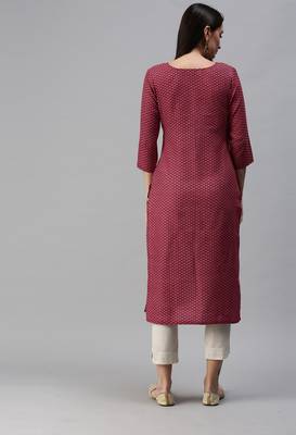 Maroon Gold Foil With Floral Printed Cotton Blend Straight Kurta 2