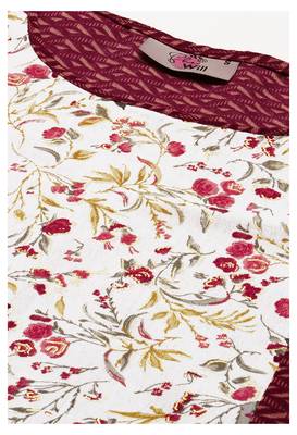 Maroon Gold Foil With Floral Printed Cotton Blend Straight Kurta 4