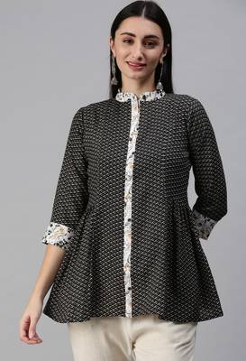 Black Gold Foil With Geometric Printed Cotton Blend Tunic 1