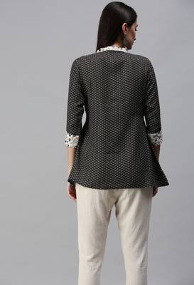 Black Gold Foil With Geometric Printed Cotton Blend Tunic 2