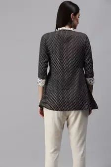 Black Gold Foil With Geometric Printed Cotton Blend Tunic