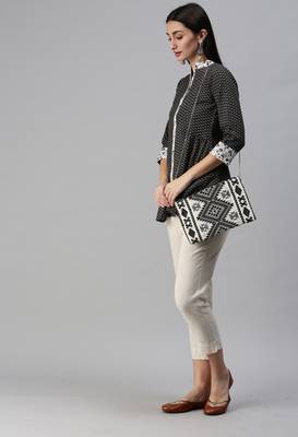 Black Gold Foil With Geometric Printed Cotton Blend Tunic 3