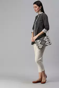 Black Gold Foil With Geometric Printed Cotton Blend Tunic