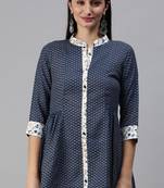 Blue Gold Foil With Geometric Printed Cotton Blend Tunic