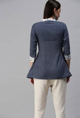 Blue Gold Foil With Geometric Printed Cotton Blend Tunic 2