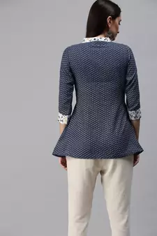 Blue Gold Foil With Geometric Printed Cotton Blend Tunic