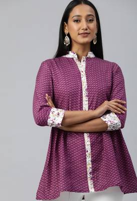 Wine Gold Foil With Geometric Printed Cotton Blend Tunic 1