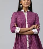 Wine Gold Foil With Geometric Printed Cotton Blend Tunic