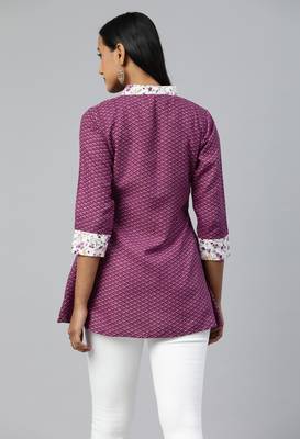 Wine Gold Foil With Geometric Printed Cotton Blend Tunic 2