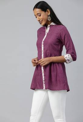 Wine Gold Foil With Geometric Printed Cotton Blend Tunic 3