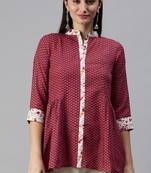 Maroon Gold Foil With Geometric Printed Cotton Blend Tunic