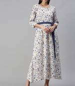 Blue Gold Foil Geometric Printed Cotton Blend Flared Kurta