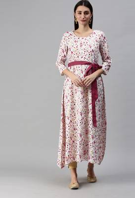 Maroon Gold Foil Geometric Printed Cotton Blend Flared Kurta 1