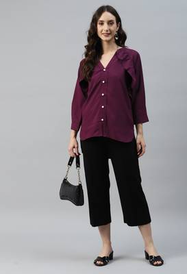 Wine Solid With Buttons Crepe Straight Top 1