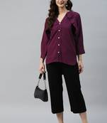 Wine Solid With Buttons Crepe Straight Top